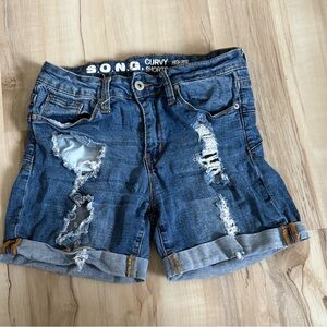 S.O.N.G. Curvy Distressed Denim Shorts